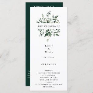 Programme de mariage naturel de verdure botanique