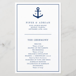 Programme de mariage nautique à monogramme d'ancre
