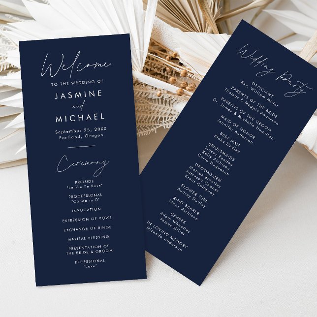 Programme de mariage Navy à écriture moderne (Créateur téléchargé)
