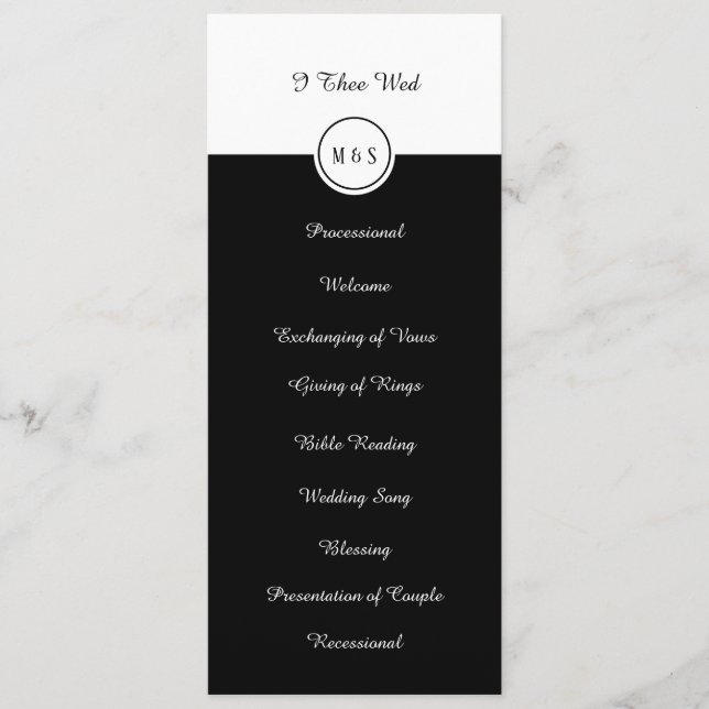 Programme de mariage noir et blanc classique (Devant)