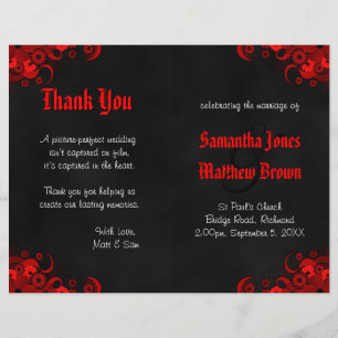 Programme de mariage noir et rouge floral Goth bi-