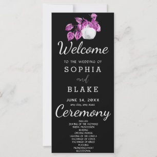 Programme de mariage noir rustique avec feuilles d