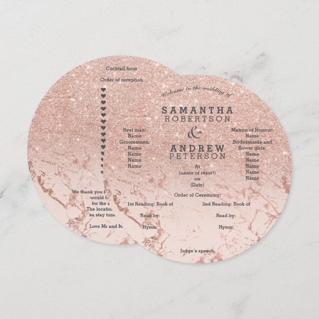 Programme de mariage ombré en marbre doré rose pai (Devant / Derrière)