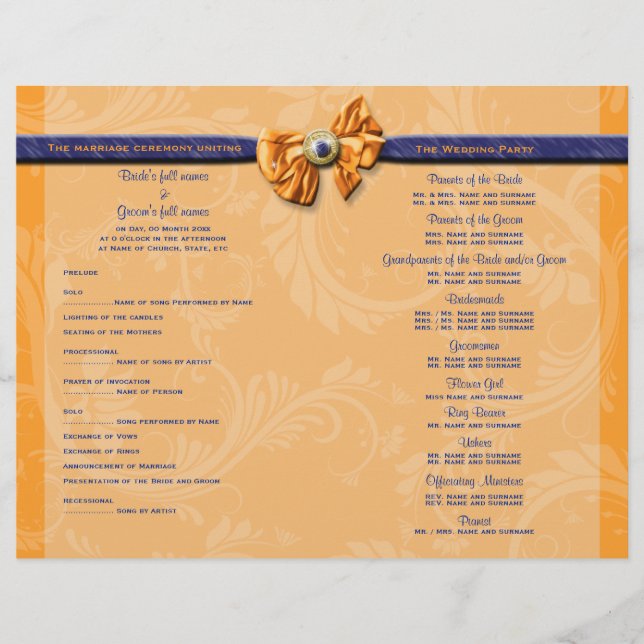 Programme de mariage orange bleu PERSONNALISER (Devant)