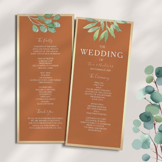 Programme de mariage orange brûlé rustique (Créateur téléchargé)