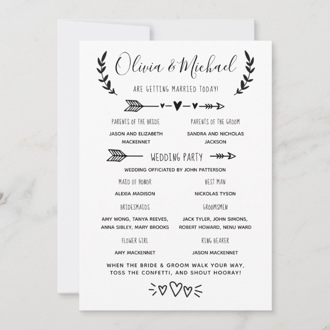 Programme de mariage Ordre des événements (Devant)