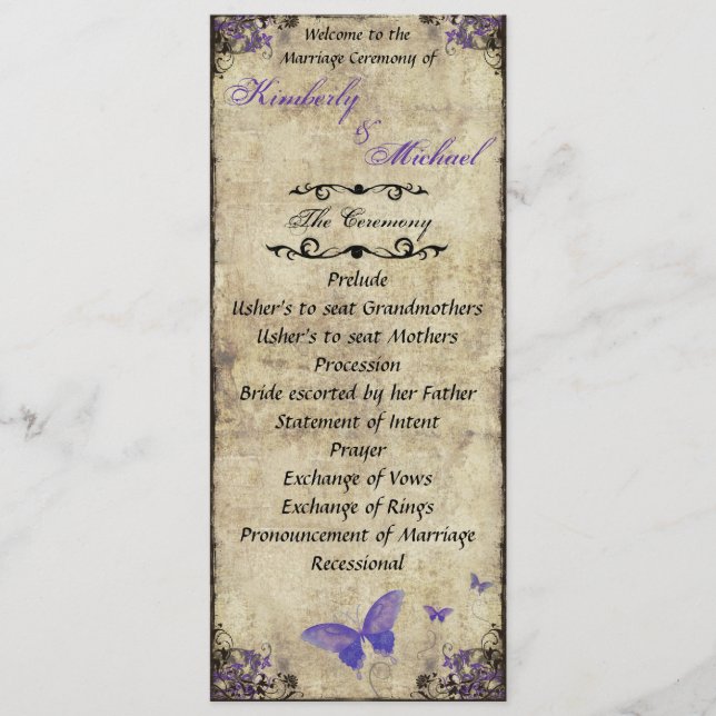 Programme de mariage papillon violet double face (Devant)