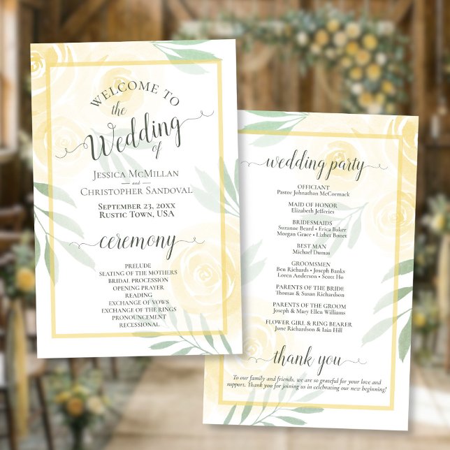 Programme de mariage pas cher Butter Yellow & Sage (Front/Back)