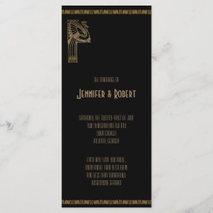 Programme de mariage Peacock Art Déco Noir et Or