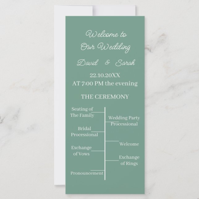 Programme de mariage personnalisé vert simple (Devant)