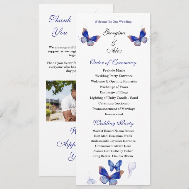 Programme de mariage photo modifiable bleu minimal (Devant / Derrière)