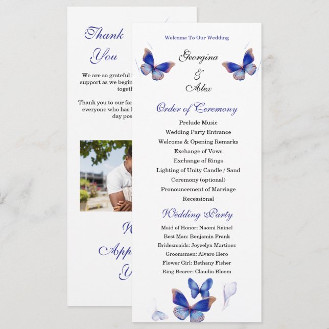 Programme de mariage photo modifiable bleu minimal (Devant / Derrière)