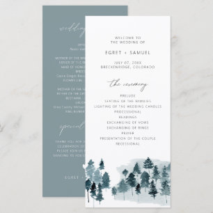 Programme de mariage Pins Aquarelle Bleu Ardoise E