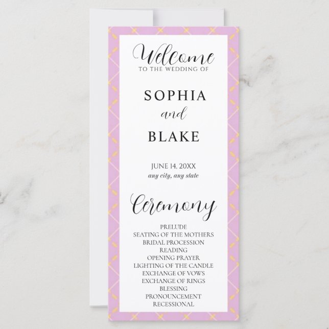 Programme de mariage Plaid violet, jaune et blanc (Devant)