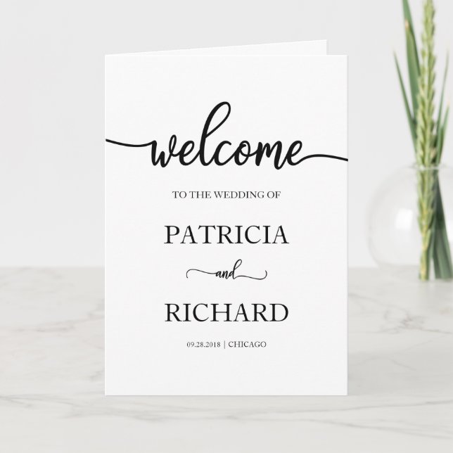 Programme de mariage plié à calligraphie simple (Devant)