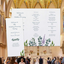 Programme de mariage plié aux tiges d'eucalyptus 