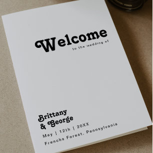 Programme de mariage plié avec lettres rétro moder