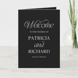 Programme de mariage plié calligraphié noir et bla