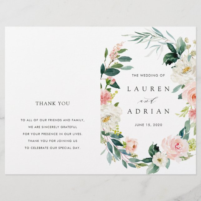 Programme de mariage plié de la couronne florale d (Devant)