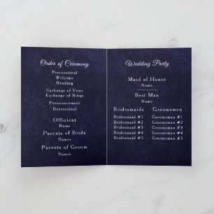 Programme de mariage plié en velours bleu marine b