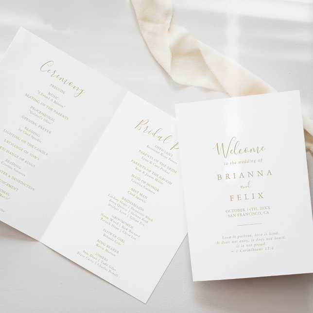 Programme de mariage plié minimaliste d'or (Créateur téléchargé)