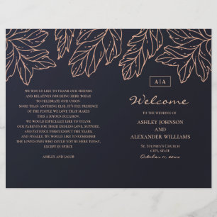 Programme de mariage plié or et bleu marine. Botan