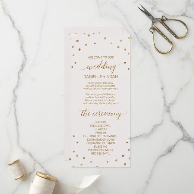 Programme de mariage Pois d'or (Devant/Arrière en situation)