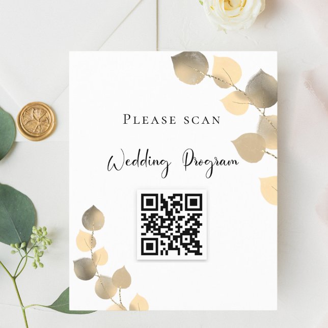 Programme de mariage QR code or eucalyptus (Créateur téléchargé)