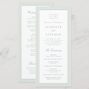 Programme de mariage rayé vert sauge