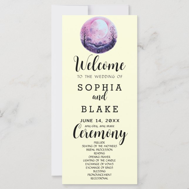 Programme de mariage rose et blanc Boho pleine lun (Devant)