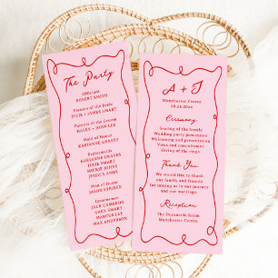 Programme de mariage rose et rouge dessiné à la ma