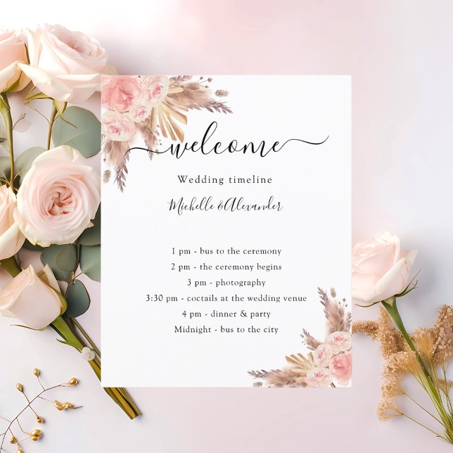 Programme de mariage rose floral blush pampas herb (Créateur téléchargé)