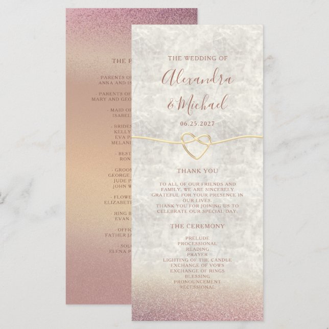 Programme de mariage Rose Gold Pailleté (Devant / Derrière)