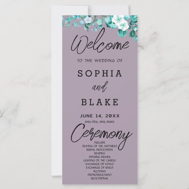 Programme de mariage Rose Quartz Fleurs Blanches V (Devant)