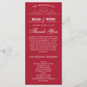 PROGRAMME DE MARIAGE ROUGE   ÉLÉGANCE vintage