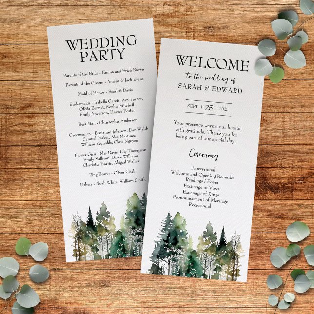 Programme de mariage rustique dans les forêts (Rustic Forest Wedding Programs)