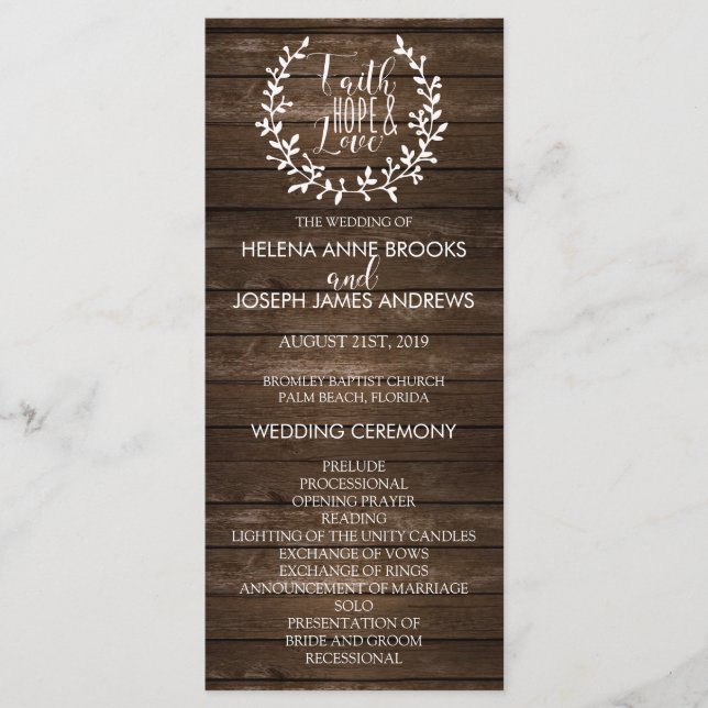 Programme de mariage rustique en bois (Devant)