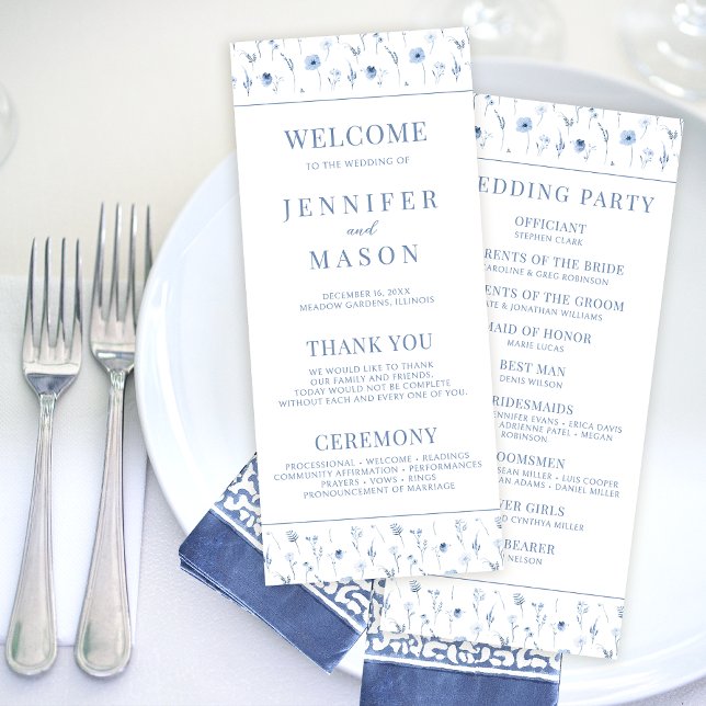 Programme de mariage rustique floral bleu marine (Créateur téléchargé)