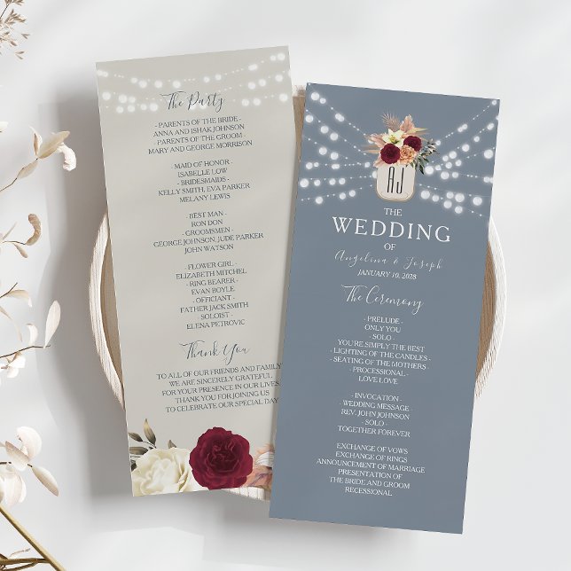 Programme de mariage Rustique Floral Bleu Poussiér (Créateur téléchargé)