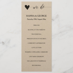 Programme de mariage rustique kraft calligraphie c