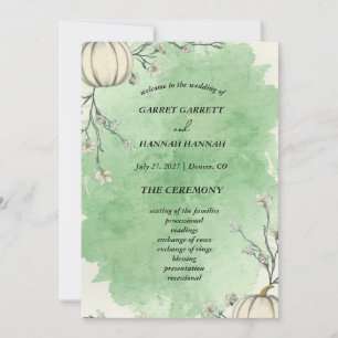 Programme de mariage rustique vert automne citroui