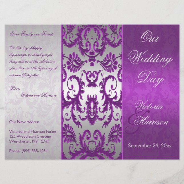 Programme de mariage Silver et Purple Damask II (Devant)