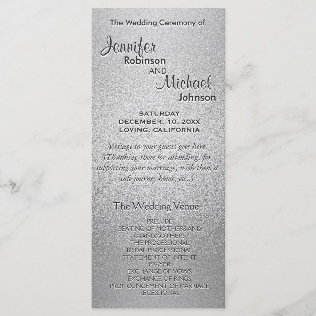 Programme de mariage Silver Shimmer Faux Foil (Devant)