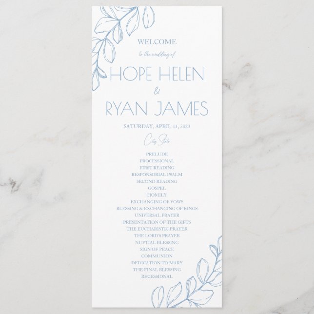 Programme de mariage simple bleu clair (Devant)