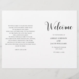 Programme de mariage simple en noir et blanc plié