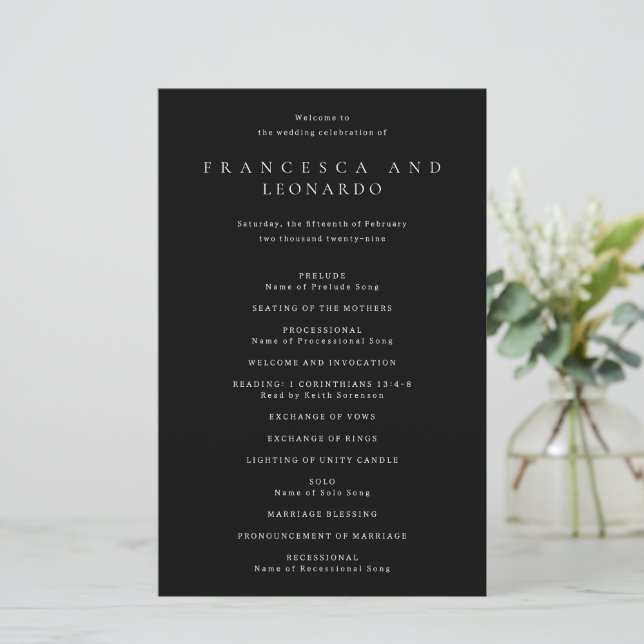 Programme de mariage simple noir classique (Debout devant)
