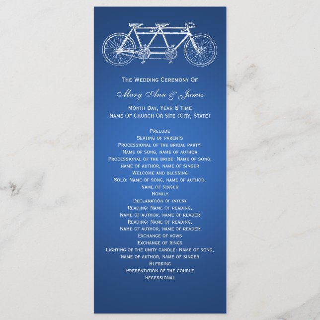 Programme de mariage simple Tandem Vélo Bleu (Devant)