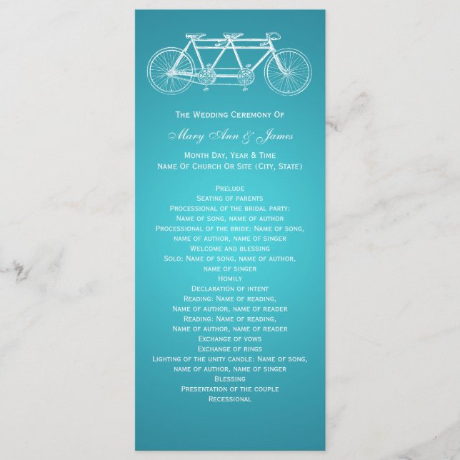 Programme de mariage simple Tandem Vélo Turquoise (Devant)