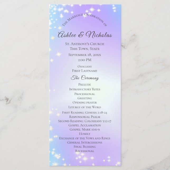 Programme de mariage Starry Purple et Blue Sparkle (Devant)