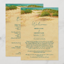 Programme de mariage sur la plage à l'aquarelle